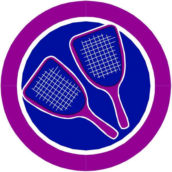 The image shows two tennis rackets crossed over each other with a blue background behind them.