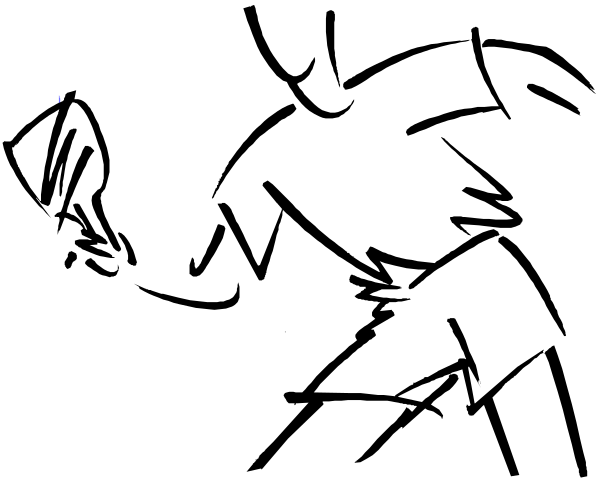 The black and white illustration shows a person running with their arms outstretched against an abstract background that appears to be dark in color.