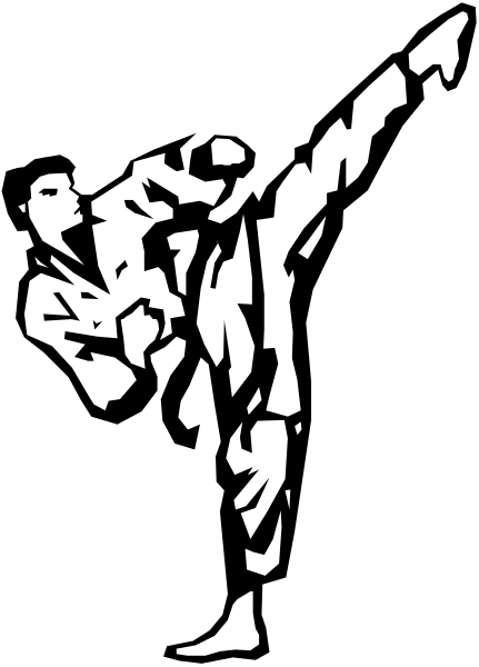 The black and white silhouette of a person with their arms raised above them against an indistinct background.