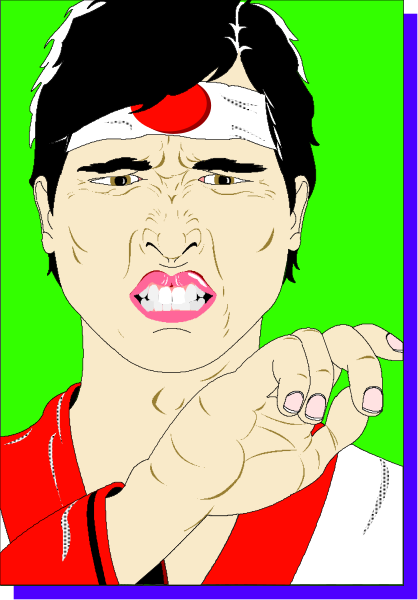 The image shows a stylized illustration of an individual with exaggerated facial features wearing martial arts attire; there is no text present in this clip-art version.