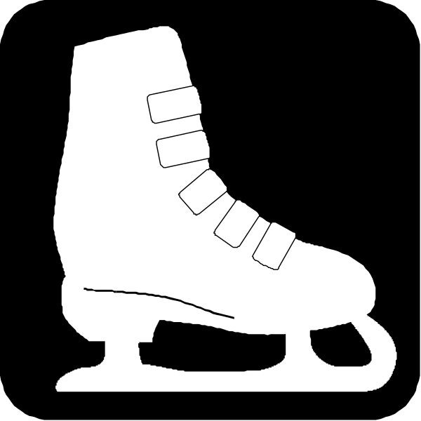 The black and white silhouette of a roller skate with wheels on it against an all-black background.