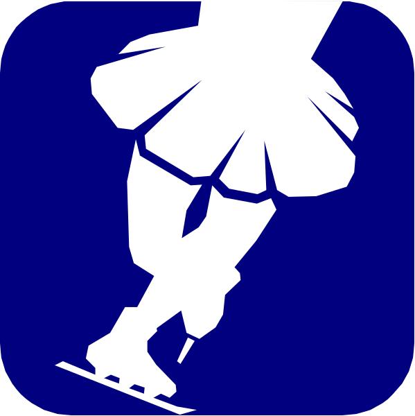 The image shows a blue icon with white text that reads "SCOOTER" at the top left corner of an illustration depicting two ice skates in motion on what appears to be icy ground, suggesting movement and speed associated with scooters or rollerblades. There is no visible human figure within this image; it focuses solely on the conceptual representation of a pair of legs wearing shoes that are designed for ice-skating activities. The background color behind these skates transitions from blue to white at the bottom, creating an icy effect and reinforcing the