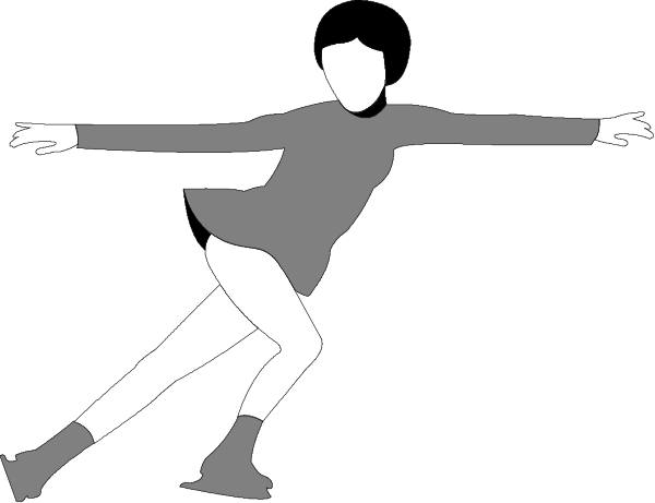 The black and white silhouette of a person on skis with their arms outstretched for balance while skiing downhill in an action pose against a dark background.
