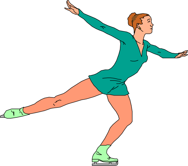 The image shows a cartoon of an ice skater performing a move on what appears to be black ice with white lines marking it as a rink.