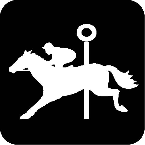 The black and white logo features a jockey riding on top of a horse with an icon representing racing next to it.