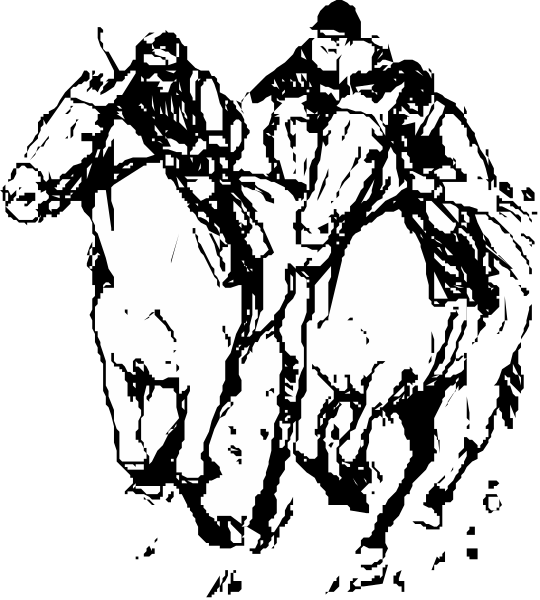 The black and white photo shows two horses standing close together with their heads turned towards each other as if interacting.