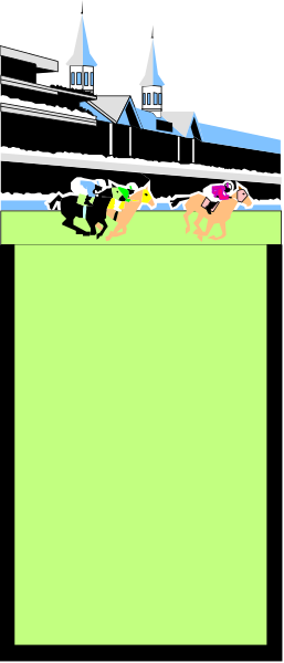 The image shows a black and white scene with three horses galloping across what appears to be an outdoor track at nighttime; there is no visible text in this small clip-art image.