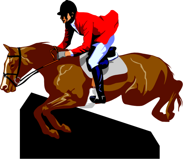 The image shows a jockey riding on top of a brown horse with white markings; both appear to be galloping at speed against a black background.