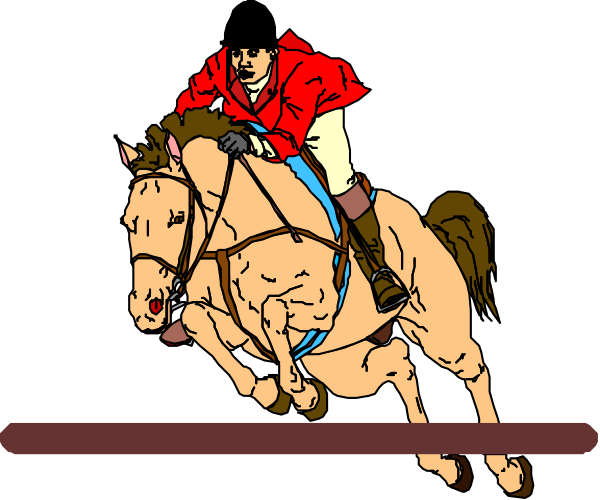 The image shows a jockey riding on top of a horse that appears to be racing along an oval track with numbered laps around it; there is no visible text in this clip-art illustration, and both figures seem focused forward as if galloping at full speed.