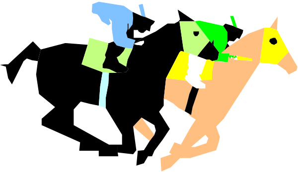 The image shows a horse with jockey riding it on top of another smaller animal that appears to be an elephant.