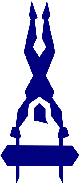 The image shows a blue abstract design with white lines forming shapes that resemble trees against a gray background.