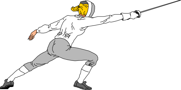 The black and white illustration shows two animated characters engaged in a sword fight with dynamic poses; both wield swords and wear historical-style clothing resembling 18th century military uniforms, set against an indistinct background that does not provide any additional context or setting details. There are no visible texts within the image to describe further actions or objects present in this scene. The characters' expressions convey intensity as they face each other during their duel.