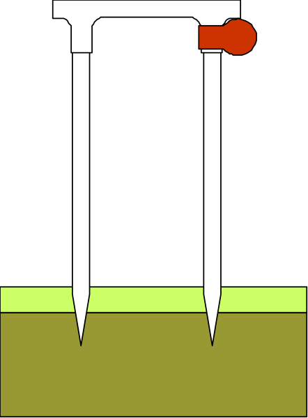 The image shows a simple diagram of an experiment with two test tubes containing different colored liquids placed on top of each other in what appears to be a laboratory setup against a black background.