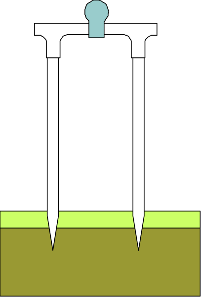 The image shows a closeup of an object with two blades that appear to be cutting through something yellowish-green in color; it's set against a dark background which contrasts sharply with both objects, making them stand out prominently within this small clip art illustration.