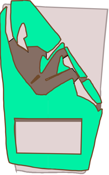 The image shows a cartoon of an ice cream cone with two scoops on top sitting next to a green trash can in what appears to be a kitchen environment.