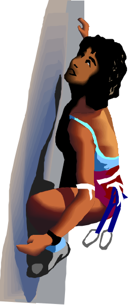 The image shows a cartoon of an athlete on rock climbing equipment with their hands gripping onto holds while wearing shorts and no shirt.