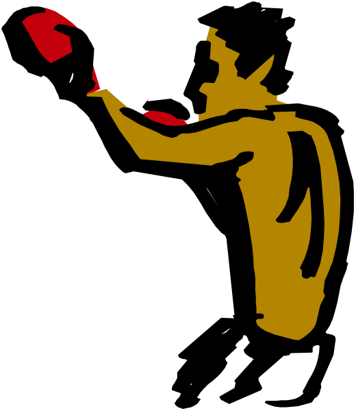 The image shows a black silhouette of an individual holding up their hand to catch something with fingers spread wide open against a white background.
