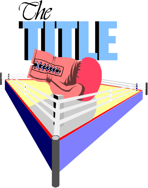 The image shows a graphic of an object that resembles a wrestling ring with ropes on either side, featuring two boxing gloves in the center as if ready for combat. Above this scene is text reading "TITLE" and below it there's another word "WRESTLING."