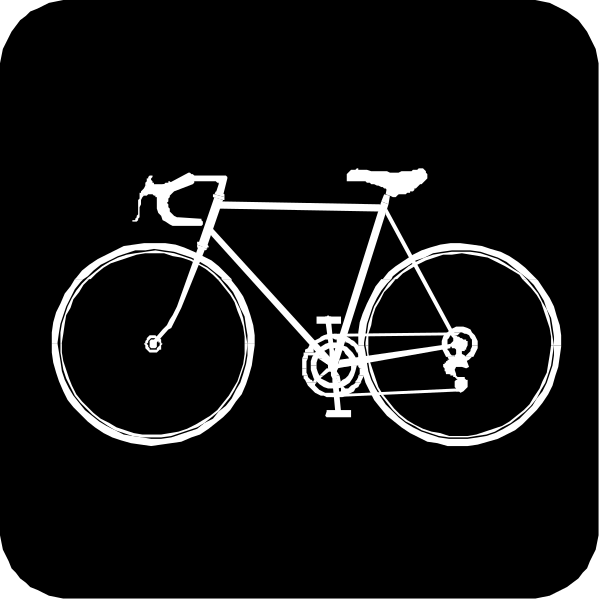 The black and white silhouette of a bicycle with its wheels turned to show gears is displayed on an image background.