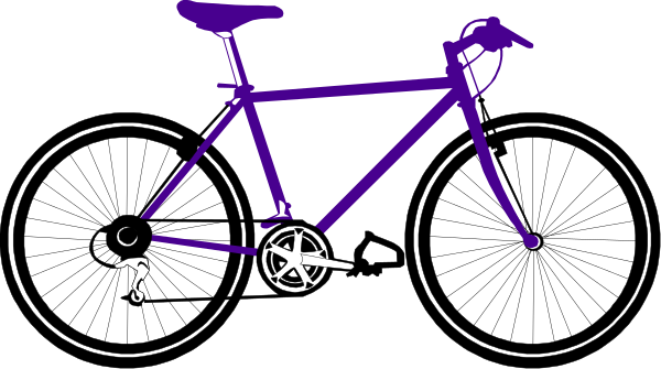 The image shows a purple bicycle with two wheels against a black background; there is no text present within this clip-art illustration.