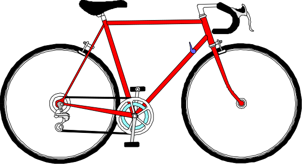The image shows a red bicycle with three wheels displayed against white backgrounds that resemble bike tires; there is no text present in this clip-art illustration.