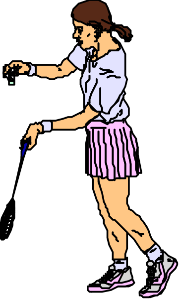 The image shows a cartoon of an athlete playing tennis on court with racket in hand.
