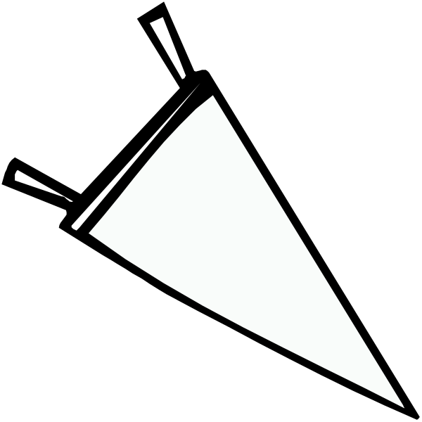 The black and white silhouette of a cone with an arrow pointing outward from it.