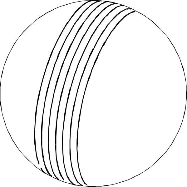 The image shows three white circles with black lines representing a cricket ball's trajectory over time.