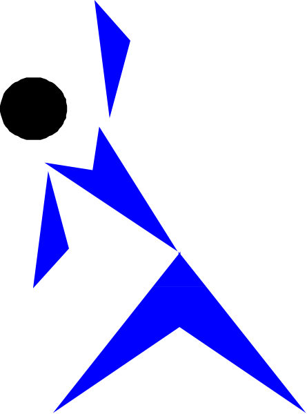 The image shows a blue abstract design with geometric shapes against a dark background.