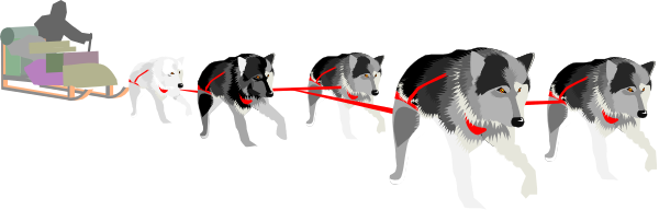 The image shows a sequence of nine cartoon dogs running from left to right with varying expressions on their faces; each dog is in different poses suggesting motion against a black background.