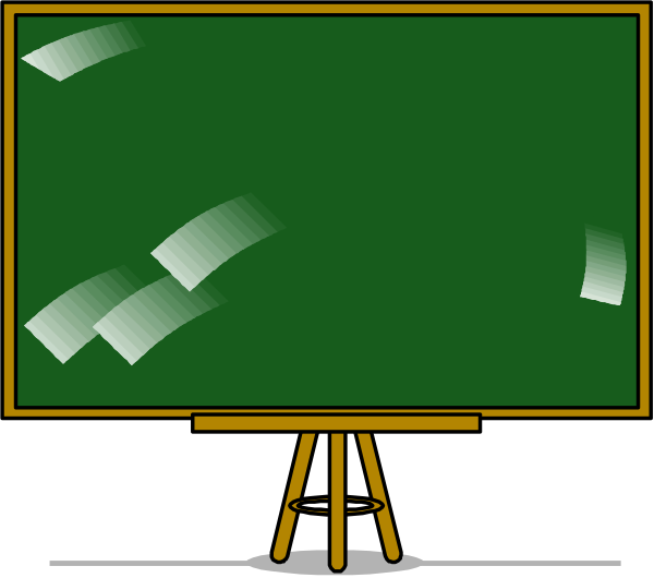 The image shows a classroom with an erase board on which there's writing that appears to be handwritten notes, two chalkboards in front of it displaying mathematical equations, one blackboard has three white squares and four lines connecting them at different angles forming what looks like the shape of a tree or snowflake.