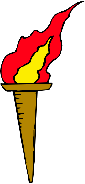 The image shows a torch with flames on it against a black background.