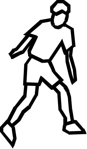 The black and white silhouette of a person playing tennis on an outdoor court with lines indicating boundaries for play.