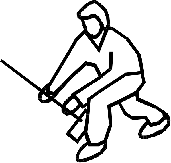 The black and white silhouette of a person playing bowling with two hands on pins while standing upright.