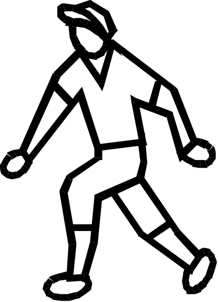 The black and white silhouette of a person walking with their arms outstretched on either side.