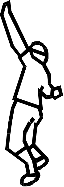 The black and white silhouette of a person playing baseball with bat raised over head against dark background.