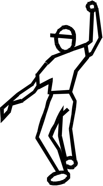 The black and white silhouette of a person dancing on their toes with arms outstretched against a dark background.