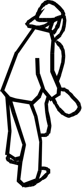 The black and white silhouette of a person walking with their arms outstretched on either side.