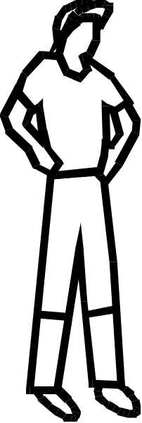 The black and white silhouette of a person standing against a light background with their arms outstretched to either side.