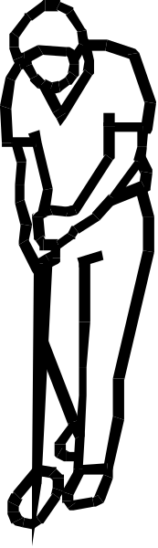 The black and white silhouette of a golfer on a golf course with clubs.