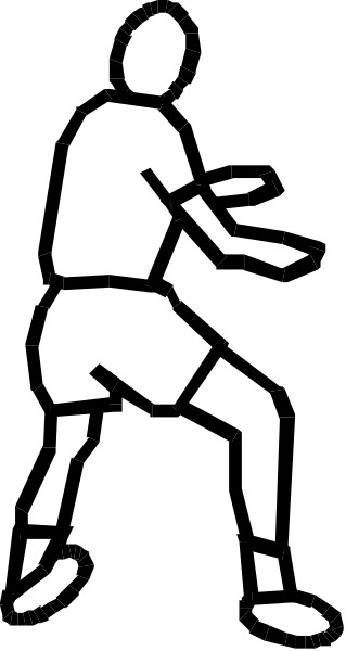 The black and white silhouette of a person playing soccer on an outdoor field with their leg extended to kick the ball.