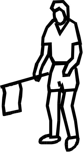 The black and white silhouette of a person walking with an object that appears to be a book under their arm.