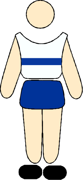 The image shows a stylized icon of an athlete with blue shorts standing next to a person wearing white shorts on what appears to be a sports field background.