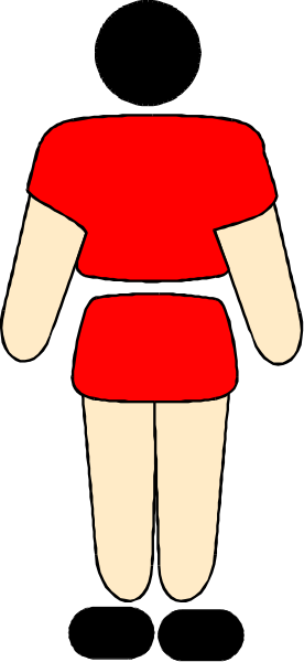 The image shows a pixelated representation of an animated character standing against a black background with red hair on top of their head; it is stylized in a simplistic manner typical for clip-art images.