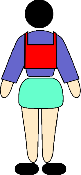 The image shows a cartoon of an animated female character with blue hair standing on top of what appears to be a black surface against a white background; she is wearing red shorts and has her hands in front of her, as if gesturing while speaking.