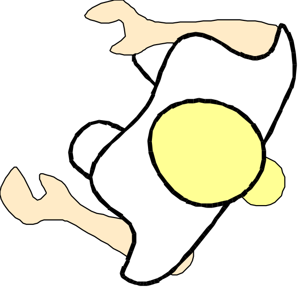 The image shows a cartoon of an egg with two eyes inside it being held by someone's hand against a black background.