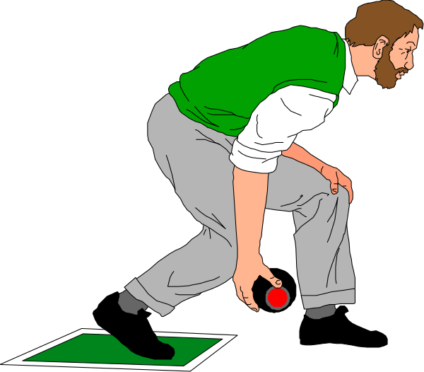 The image shows a cartoon of an adult male crouching down to pick up something with his right hand while holding what appears to be a red object in his left hand; he is wearing green pants and has short hair, depicted against a black background that suggests it's nighttime or indoors.