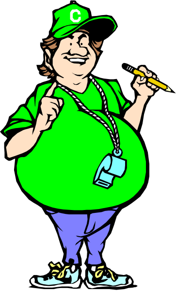The cartoon depicts a man with an exaggeratedly large stomach standing next to his caricature of himself as a baseball player holding a pen in one hand while pointing at it with another.