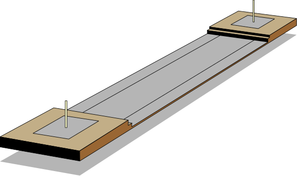 The image shows a simple black and white diagram of an electrical circuit with two batteries connected by wires to form a series connection, indicating that one battery is providing power through another in order for both to be used effectively.