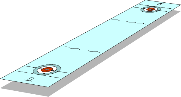 The image shows a simple black and white illustration of two rectangles with red circles on them placed next to each other against a dark background.